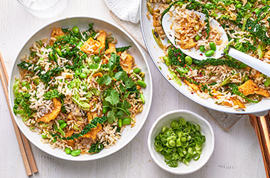 Savoy cabbage and soya bean rice