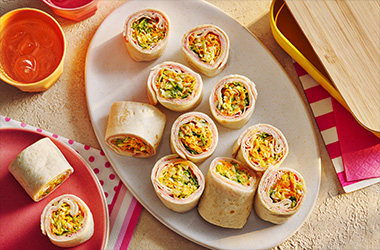 Ham, cheese & honey mustard “sushi” wraps