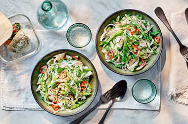 Shredded chicken noodle salad
