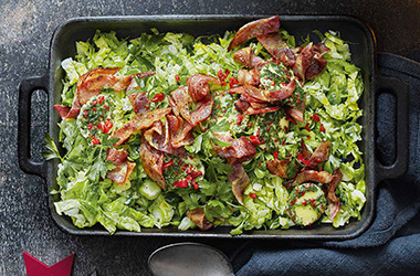 Shredded sprouts with bacon and chilli butter