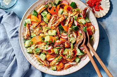 Smashed cucumber and bang bang chicken salad
