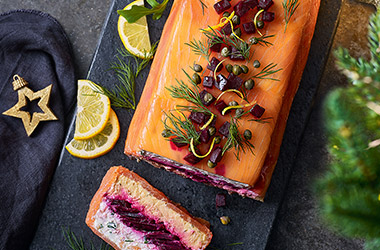 Smoked salmon and beetroot terrine