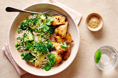 Soy and honey chicken thighs with green rice