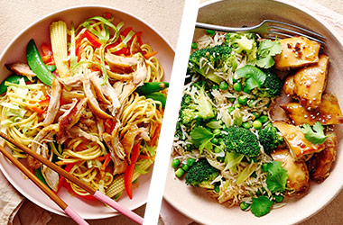 Soy and honey chicken thighs AND chicken noodle salad