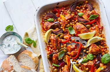 Chicken, chickpea and pepper traybake