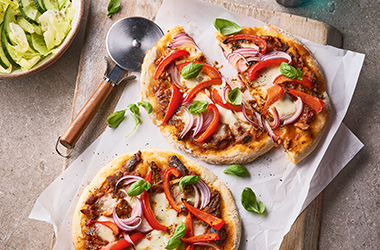 Speedy sardine flatbread pizzas
