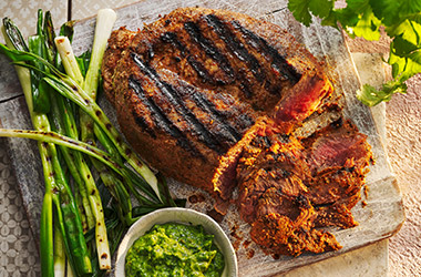 Spiced beef with coriander chimichurri