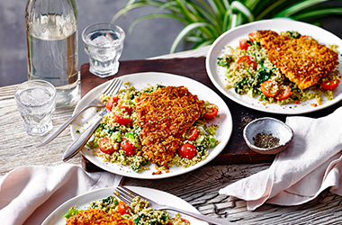 Spiced chicken escalope with couscous salad