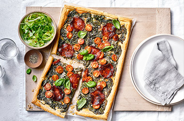 Spinach and chorizo tart