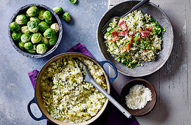 Creamy Brussels sprouts and bacon risotto