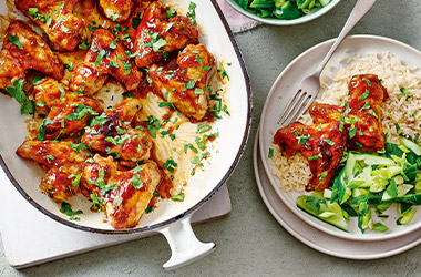 Sticky hoisin wings with bashed cucumber salad
