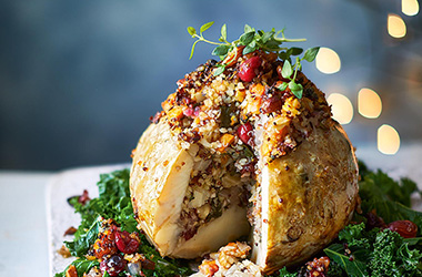 Stuffed celeriac with parsnip cream
