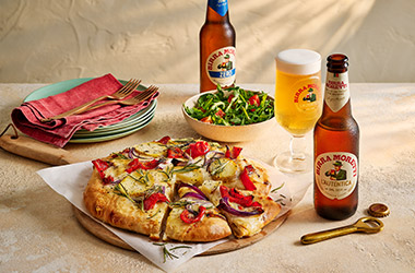 Potato, red onion and rosemary pizza