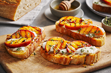 Peach and burrata bruschetta