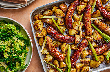 Honey mustard and garlic sausage traybake