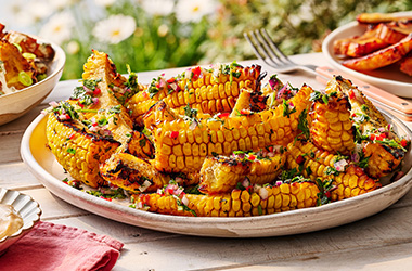Chilli lime corn ribs with a chimichurri salsa