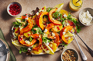 Pumpkin, goat’s cheese and walnut salad