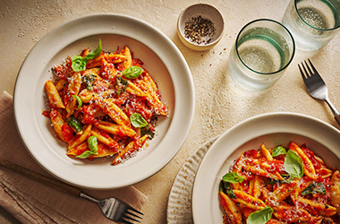 Scissor cut arrabbiata pasta