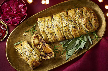 Parsnip, squash, pine nut and porcini strudel