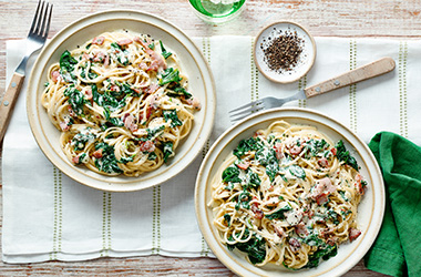 Bacon and spinach spaghetti