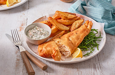 Ale-battered fish and chunky chips