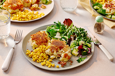 Cauliflower cheesecakes with salad