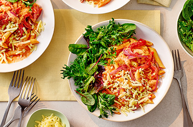 Roasted red pepper and cottage cheese pasta