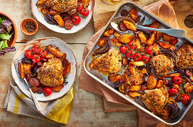 Spanish-inspired chicken traybake
