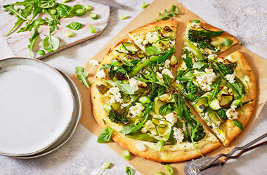 Cheesy green goddess pizza