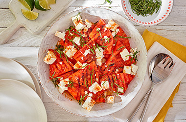 Spicy watermelon and feta salad