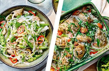 Thai green chicken thighs AND shredded chicken salad