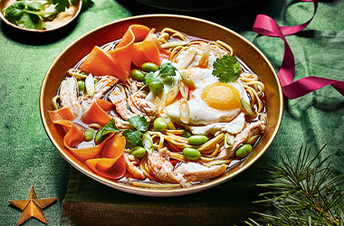Turkey ramen with chilli-oil fried eggs