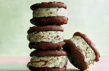 Vegan mint chocolate chip ice cream sandwiches