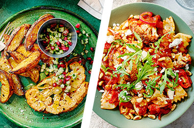 Whole roasted cauliflower AND cauliflower tomato pasta