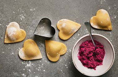 Beetroot and ricotta ravioli