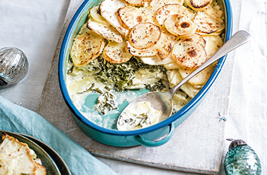 Celeriac, kale and potato gratin
