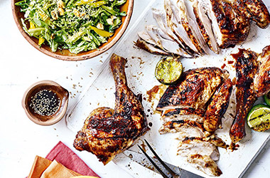 Hawaiian chicken with mango and avocado slaw
