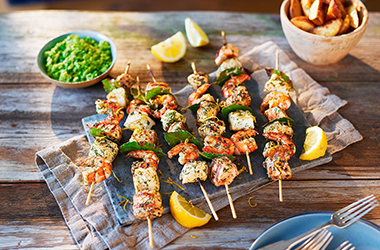 Herby fish skewers