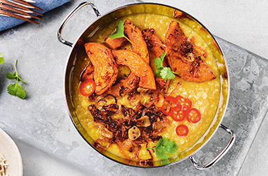 Roasted squash tadka dhal