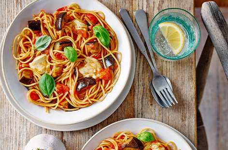 Thursday: Aubergine parmigiana one-pot pasta