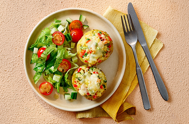 Thursday: Veggie stuffed jacket potato skins