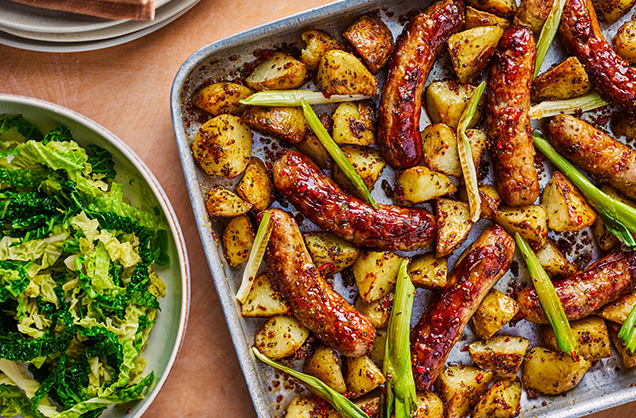 Tuesday:  Honey mustard and garlic sausage traybake