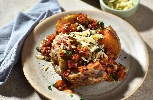 Monday: Baked potatoes with speedy chicken chilli