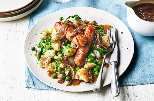 Thursday: Bangers and smashed spring potatoes