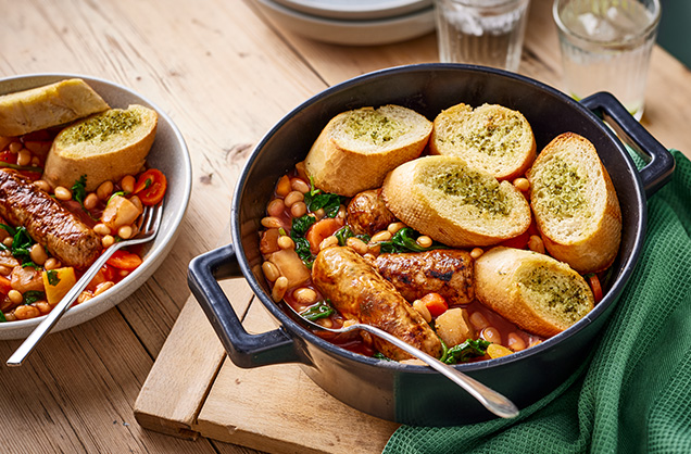 Bangers and beans bake