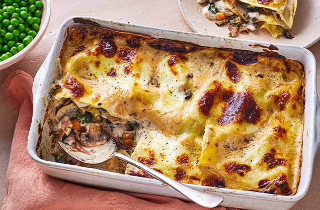 Friday: Cheat's bacon and mushroom lasagne