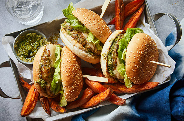 Thursday: Chicken and pesto burgers