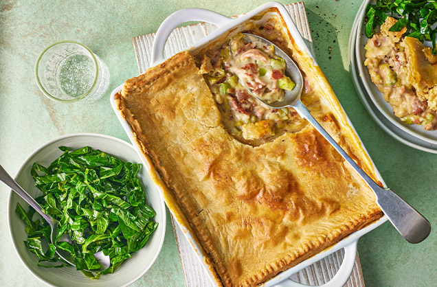 Wednesday: Chicken, leek and bacon pot pie with garlicky greens