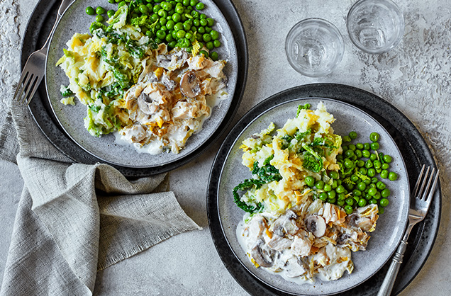 Wednesday: Creamy mushrooms and chicken with colcannon mash