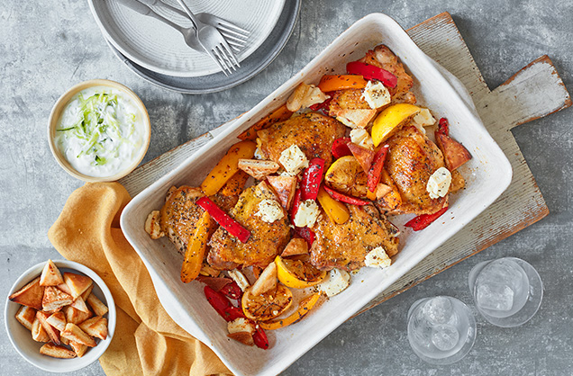 Friday: Chicken, pepper and pitta traybake